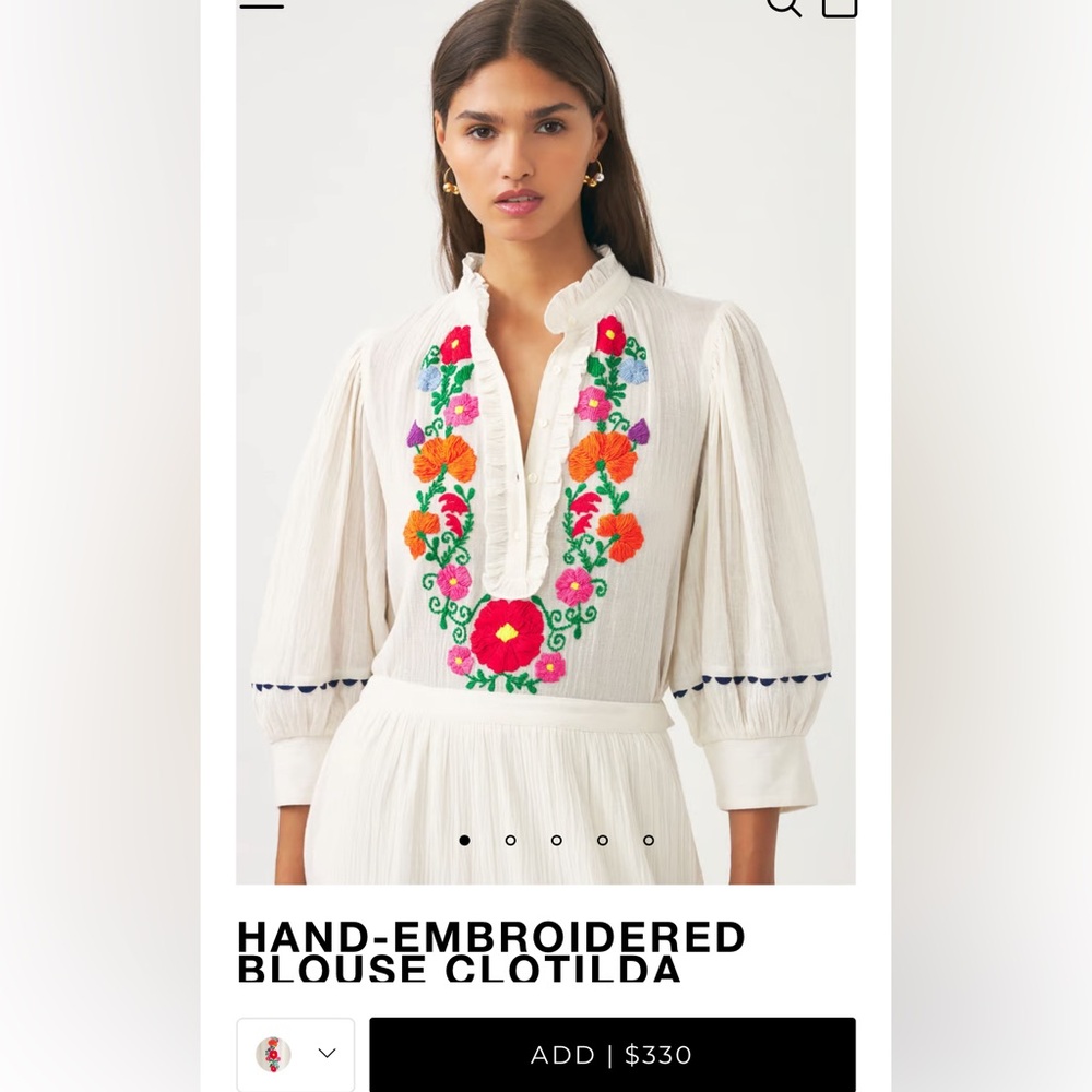 NWOT stunning Antik Batik summer blouse, hand embroidered.